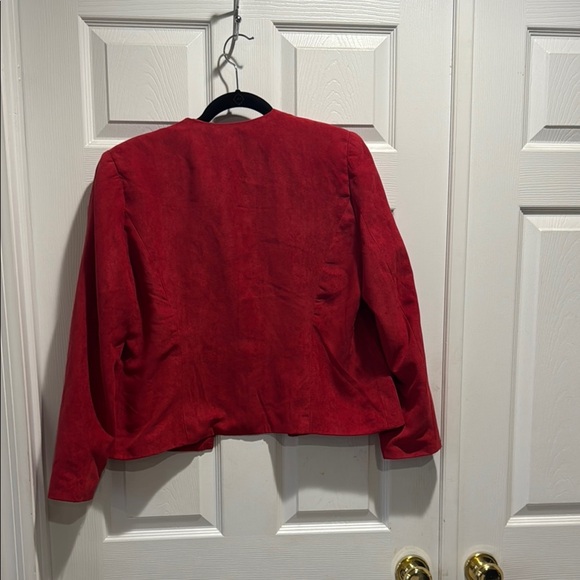 Red Women's Jacket Dressbarn PL Red Faux Suede Jacket with Black Trim - Picture 4 of 4
